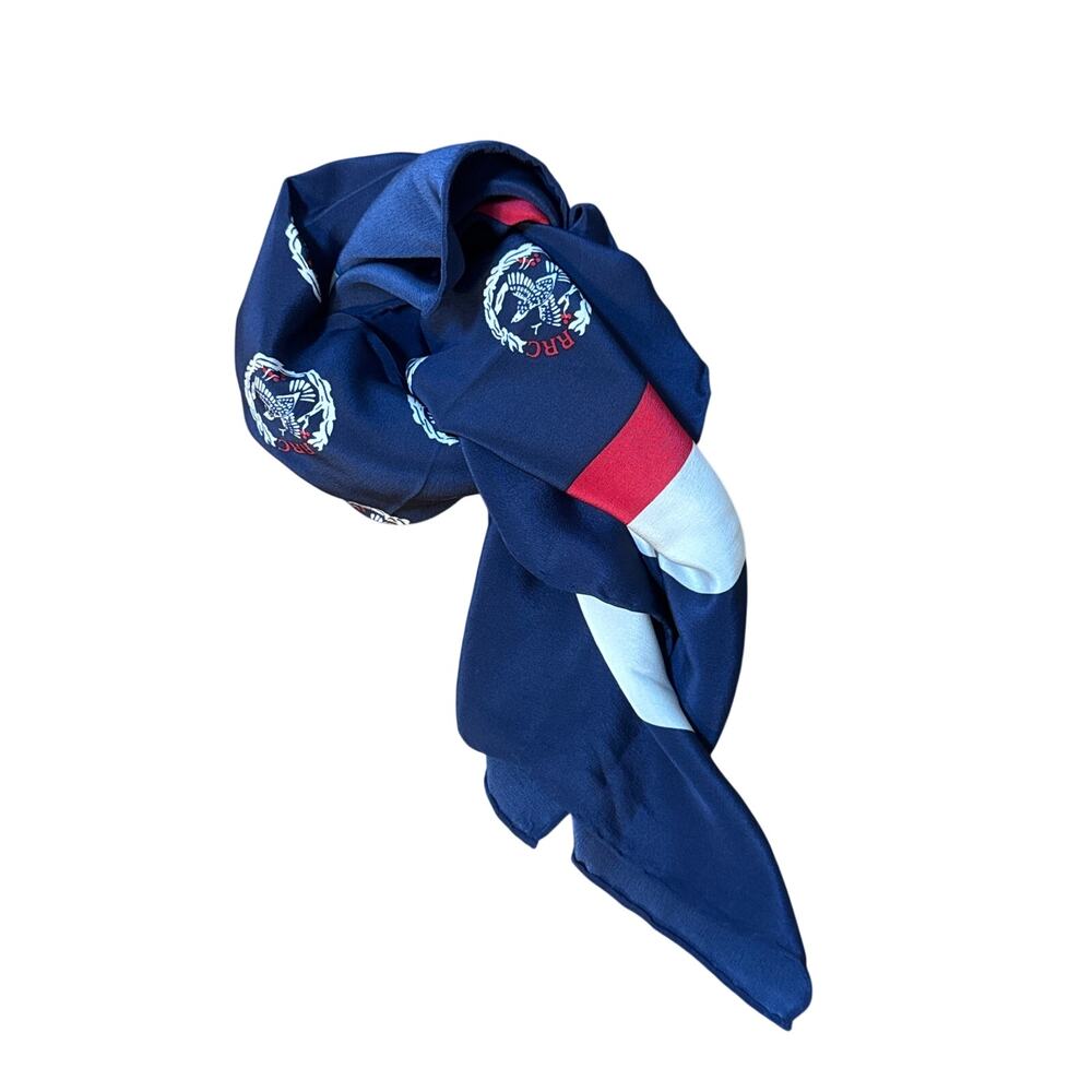 Vintage 100% Silk RRC Rolling Rock Club Scarf Coastal Nautical Navy Blue Red